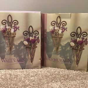 Wall Vases. 2 sets of 2. Iron/Glass